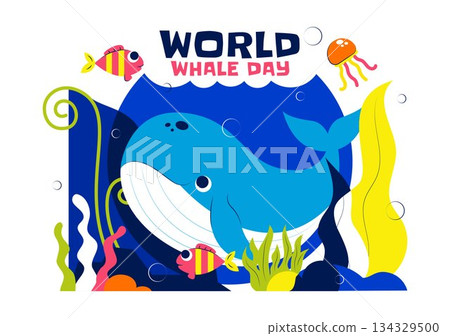 World Whale Day Vector Illustration Featuring Humpback Whale In Ocean Highlighting Marine Ecosystem Improvement And Mammal Protection in a Background 134329500
