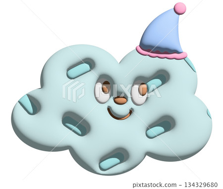 Inflated 3D happy blue cloud for model, merchandise, cartoon character, comic, mascot, sticker, cute patch, brooch, pin, weather, temperature, season, sky icon, decoration, good night sleep tight 134329680