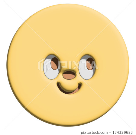 Illustration of inflated happy yellow face in 3D for stickers, model, merchandise, mood, feelings, expression, emoji, emoticon, decorations, shirt print, card, positive vibe, plush toy, kid doll, icon Illustration of inflated happy yellow face in 3D for stickers, model, merchandise, mood, feelings, expression, emoji, emoticon, decorations, shirt print, card, positive vibe, plush toy, kid doll, icon 134329683