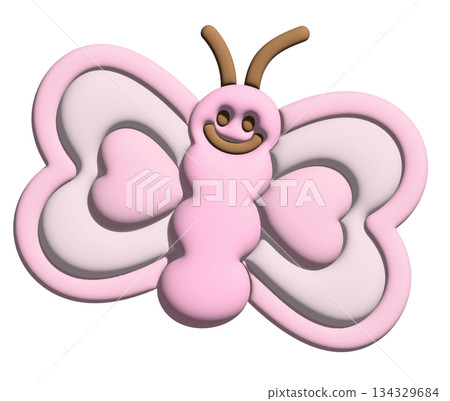 Inflated pastel pink butterfly in 3D for model, animal, spring, summer, flower, cartoon character, comic, mascot, cute patch, brooch, shirt print, plush toy, doll, nature, garden, blossom, blooming Inflated pastel pink butterfly in 3D for model, animal, spring, summer, flower, cartoon character, comic, mascot, cute patch, brooch, shirt print, plush toy, doll, nature, garden, blossom, blooming 134329684