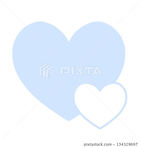 A simple hand-drawn illustration icon of overlapping large and small hearts, light blue A simple hand-drawn illustration icon of overlapping large and small hearts, light blue 134329697