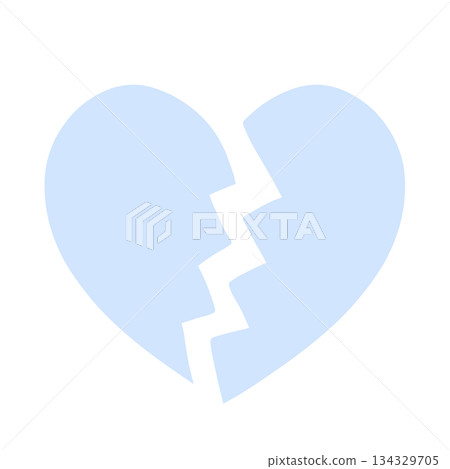 破碎的簡約心形手繪插圖圖標，淺藍色 134329705