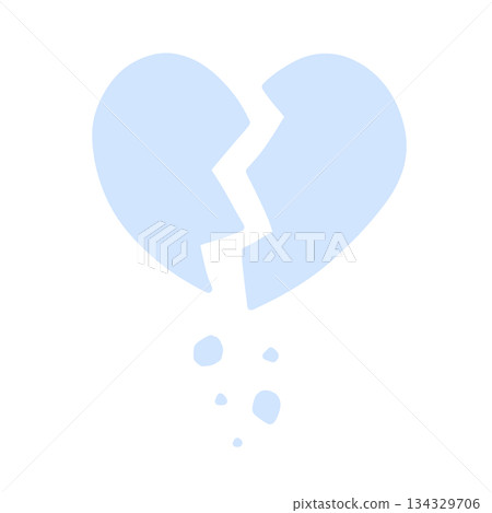 A hand-drawn illustration of a cracked heart with pieces falling apart, light blue 134329706