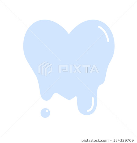 A simple melting heart hand-drawn illustration icon with highlights, light blue 134329709