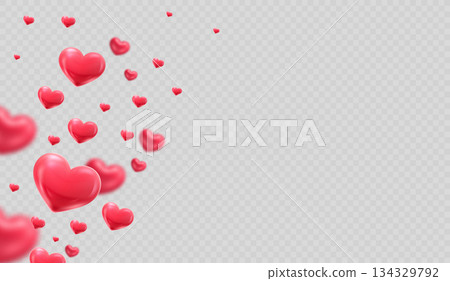 Glossy Red 3D Hearts on Transparent 134329792