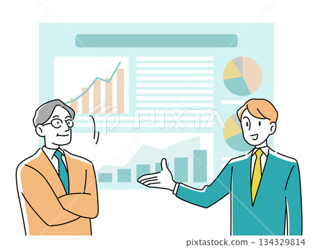 用於商業簡報的虛構圖表及解說人員示意圖 134329814