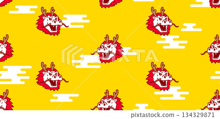 dragon seamless pattern chinese new year cartoon character face head monster cloud doodle vector tile backgroud gift wrapping paper repeat wallpaper scarf isolated illustration design 134329871
