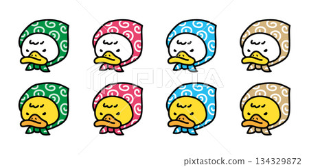 duck vector kerchief hair tie japan pattern face head icon cartoon logo character bird chicken symbol doodle isolated illustration design 134329872