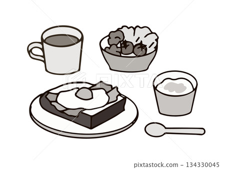 健康早餐插畫_西式食物_黑白 134330045