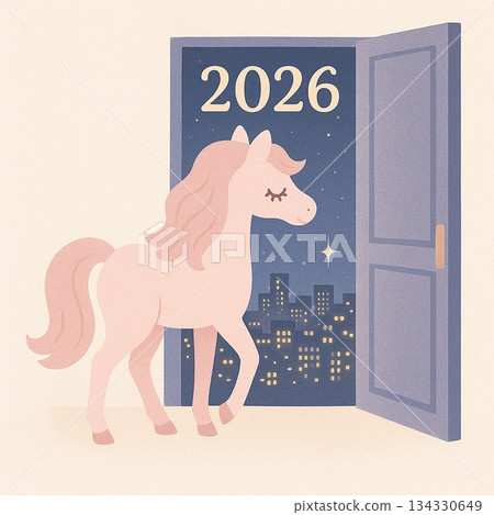 生肖 | 馬年 | 2026 | 新年門粉彩生成式人工智慧 134330649