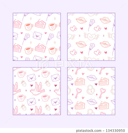 Seamless Pattern Set with Cute Hand Drawn Hearts and Romantic Elements Valentines Day Set Seamless Pattern Set with Cute Hand Drawn Hearts and Romantic Elements Valentines Day Set 134330950