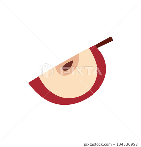 Flat vector apple slice illustration isolated on white. Simple minimal fruit design with seed detail. Perfect for food, nutrition and healthy lifestyle projects. 134330958