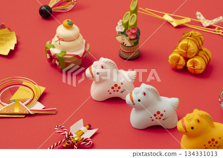 New Year's. The Chinese zodiac sign of the horse and New Year's decorations New Year's. The Chinese zodiac sign of the horse and New Year's decorations 134331013