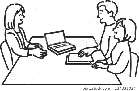 一對三十多歲的夫婦正在討論人生規劃的插圖（僅線條畫） 134331024