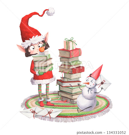 Santa's helpers sort letters and books 134331052