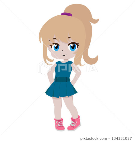girl chibi with blue skirt flat style girl chibi with blue skirt flat style 134331057