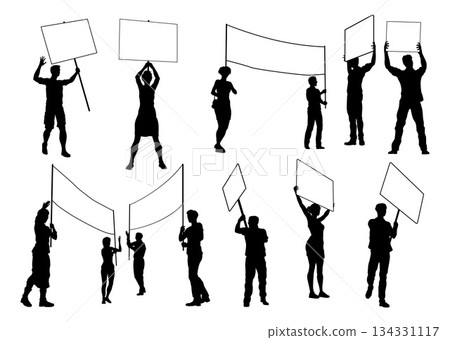 Protest Rally March Banner Sign Silhouette People Protest Rally March Banner Sign Silhouette People 134331117