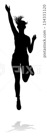 Happy Woman Jumping For Joy Silhouette Person Happy Woman Jumping For Joy Silhouette Person 134331120