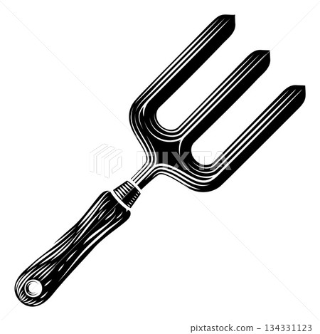 Vintage Woodcut Gardening Fork Garden Hand Tool Vintage Woodcut Gardening Fork Garden Hand Tool 134331123