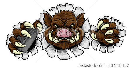 Boar Wild Hog Razorback Warthog Pig Hockey Mascot 134331127