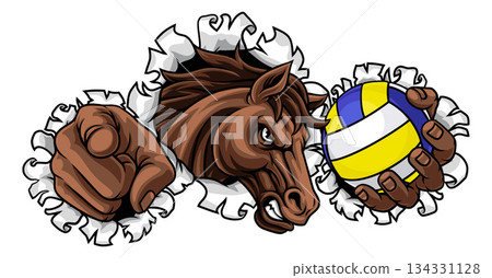 Horse Mustang Stallion Volleyball Sport Mascot Horse Mustang Stallion Volleyball Sport Mascot 134331128
