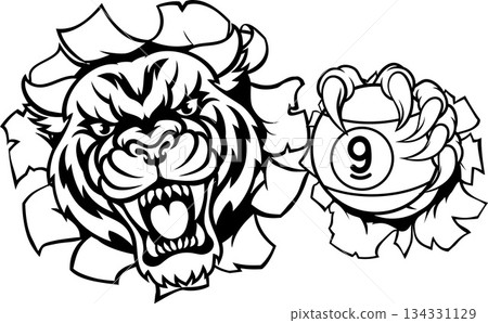 Tiger and 9 Ball Nine Ball Pool Cartoon Mascot-插圖素材 [134331129] - PIXTA圖庫