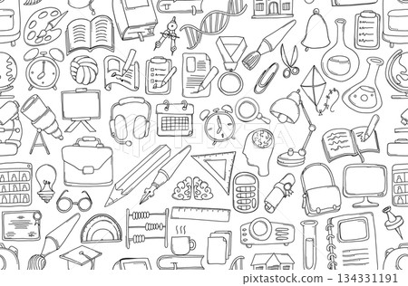 Seamless Hand Drawn School Background Doodle Vector Illustration eps10 134331191