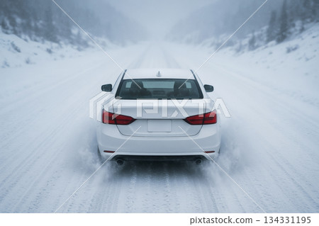 Snowy road car driving scene 134331195