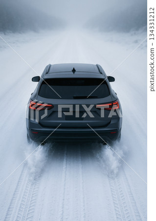 Snowy road car driving scene Snowy road car driving scene 134331212