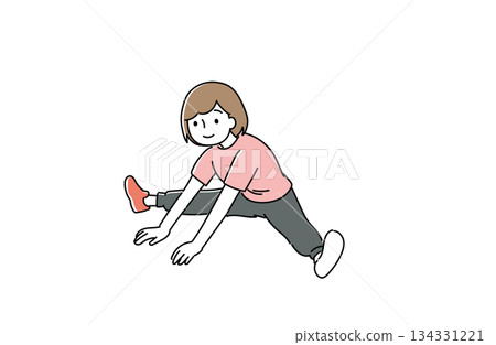 Illustration of a flexible woman stretching with her legs spread 134331221