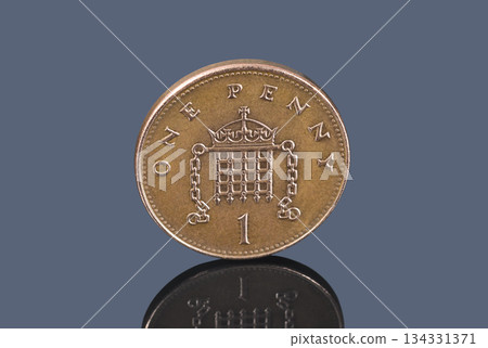 British One Penny on a dark background 134331371