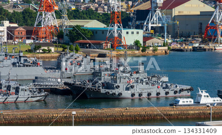 A view of the naval port of Kure Port in Hiroshima Prefecture, where Self-Defense Force ships and work boats are moored A view of the naval port of Kure Port in Hiroshima Prefecture, where Self-Defense Force ships and work boats are moored 134331409