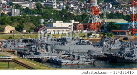 A view of the naval port of Kure Port in Hiroshima Prefecture, where Self-Defense Force ships and work boats are moored A view of the naval port of Kure Port in Hiroshima Prefecture, where Self-Defense Force ships and work boats are moored 134331410