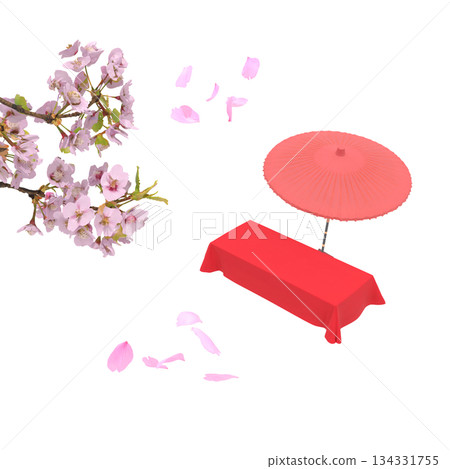 Spring scenery of Somei Yoshino cherry blossoms and a Japanese-style teahouse 134331755