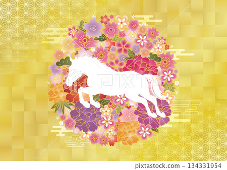 2026 Reiwa 8 Japanese Pattern Horse Silhouette Gorgeous New Year's Card 2026 Reiwa 8 Japanese Pattern Horse Silhouette Gorgeous New Year's Card 134331954