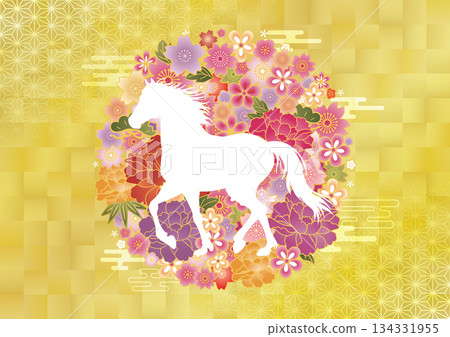 2026日式圖案馬剪影精美新年賀卡 2026日式圖案馬剪影精美新年賀卡 134331955