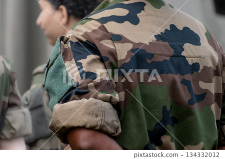 French soldier working in camouflage uniform, french army 134332012