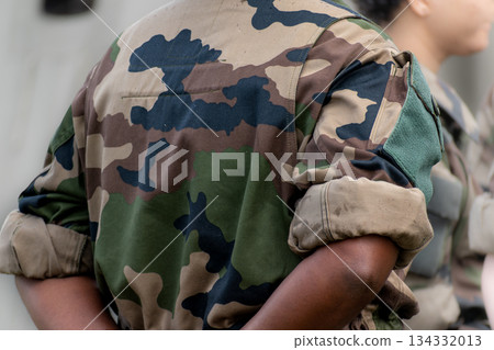 French soldier working in camouflage uniform, french army 134332013