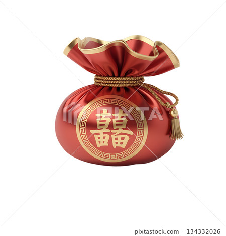 Festive asian red bag for lucky money, perfect for prosperity-themed marketing, isolated on transparent background 134332026