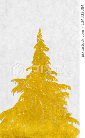 Japanese-style silhouette art featuring a realistic fir tree painted in gold leaf Japanese-style silhouette art featuring a realistic fir tree painted in gold leaf 134332384