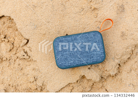 closeup of portable wireless speaker for listening to music, bluetooth speaker 134332446