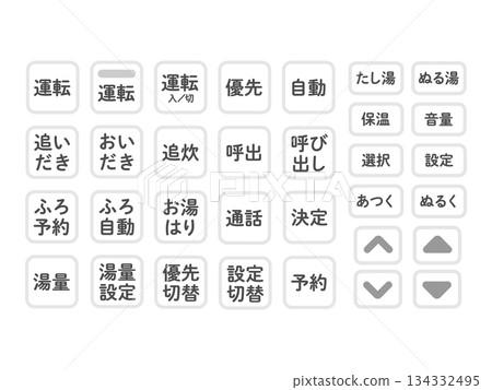 Water heater remote control operation button illustration set 134332495