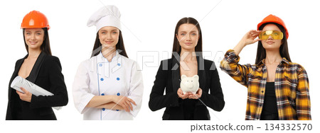 Set, Woman showcases outfits for various careers, PNG Set, Woman showcases outfits for various careers, PNG 134332570