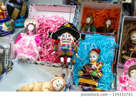 Traditional Christmas souvenir nutcrackers sold on Christmas market 134332781