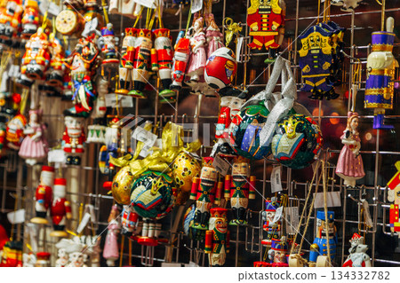 Traditional Christmas souvenir nutcrackers sold on Christmas market 134332782