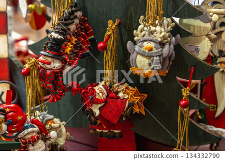 Traditional Christmas souvenir nutcrackers sold on Christmas market Traditional Christmas souvenir nutcrackers sold on Christmas market 134332790
