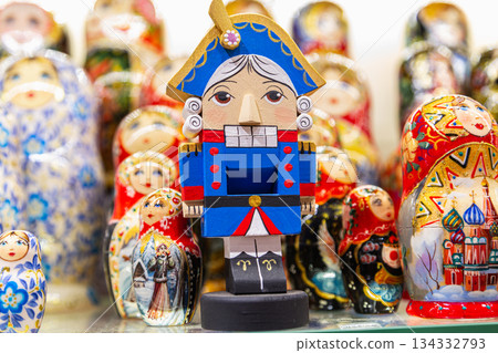 Traditional Christmas souvenir nutcrackers sold on Christmas market Traditional Christmas souvenir nutcrackers sold on Christmas market 134332793