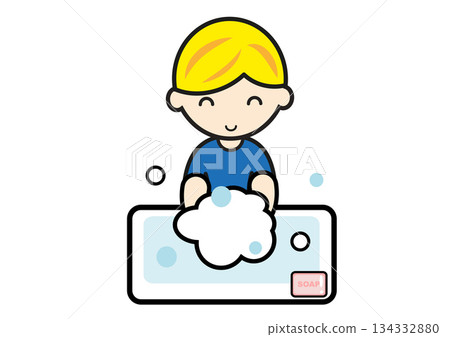 金髮男孩洗手 金髮男孩洗手 134332880