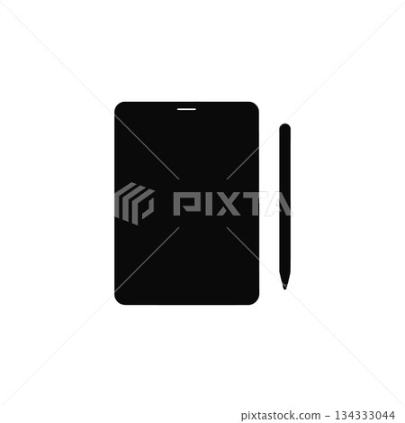 tablet with stylus icon silhouette digital device for drawing design and writing illustration 134333044