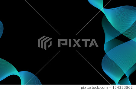 Abstract blue cyan wave lines on black background.Dark futuristic technology border with copy space 134333862